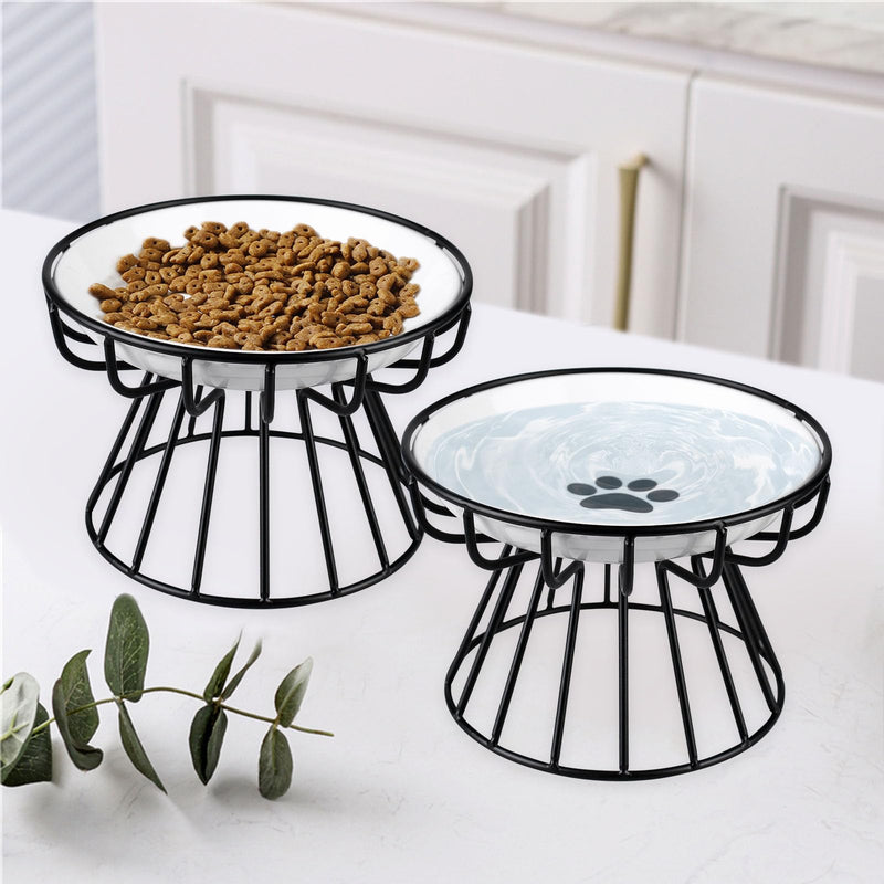 5 pieces ceramic cat bowls, ceramic cat food plates, cat food bowls, ceramic cat bowls with non-slip mat, feeding bowl, cat wet food bowls for cats, flat bowls for kittens - PawsPlanet Australia