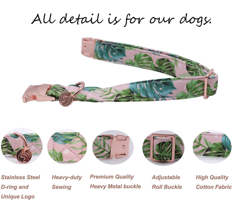 [Australia] - DOGWONG Cotton Dog Collar with Bowtie for Small Medium Large Dogs Plaid Pet Collar Comfortable Dog Collar,Bowtie Dog Collar Adjustable XXS-XL Leaf 