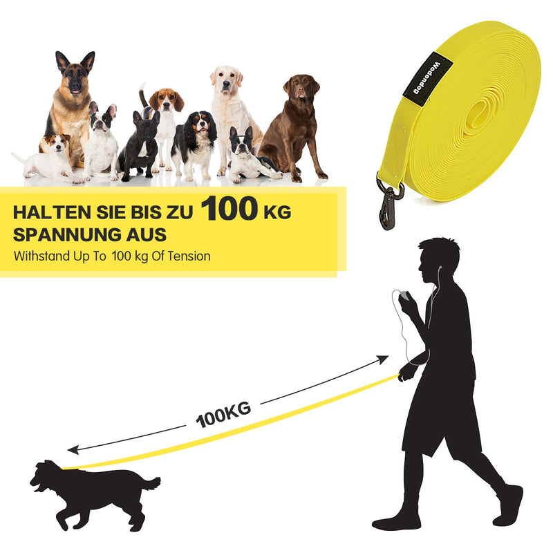 Dog leash for running training 5M/10M/15M/, waterproof and easy to clean training leash for large to small dogs, robust dog leash yellow 10M - PawsPlanet Australia