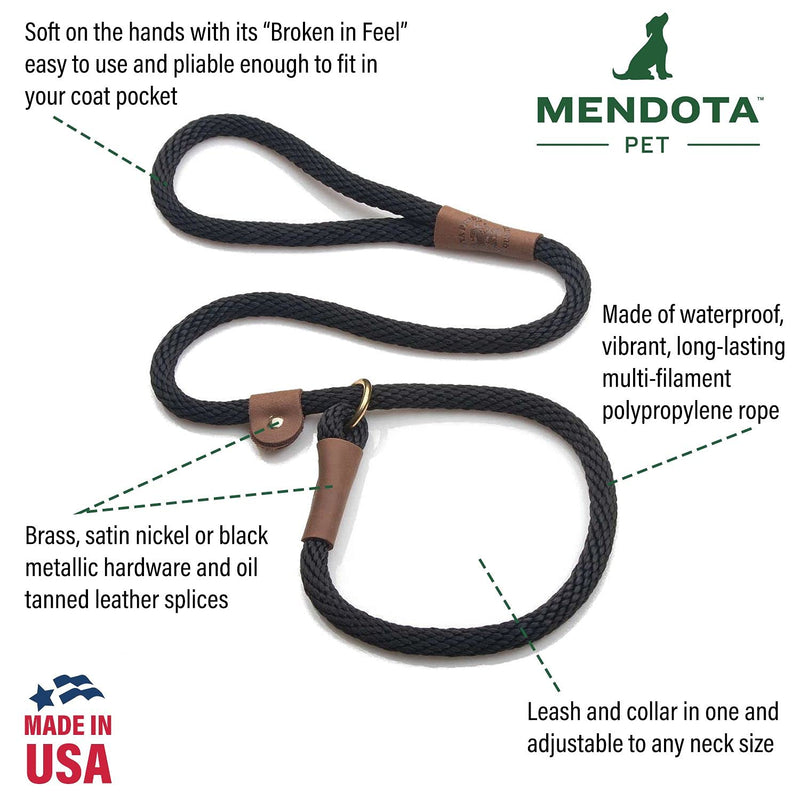 Mendota ME02503 Small Slip Lead 0.375 Inch x 4ft - Black - PawsPlanet Australia