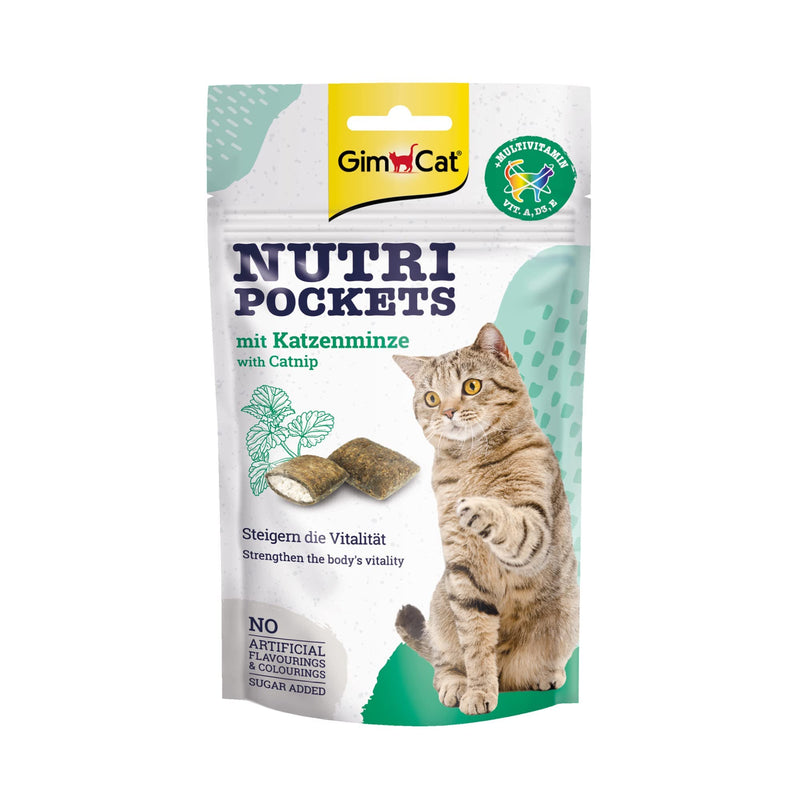 GimCat Nutri Pockets Catnip - Crunchy cat snack with creamy filling and functional ingredients - 1 bag (1 x 60 g) 60 g (pack of 1) - PawsPlanet Australia