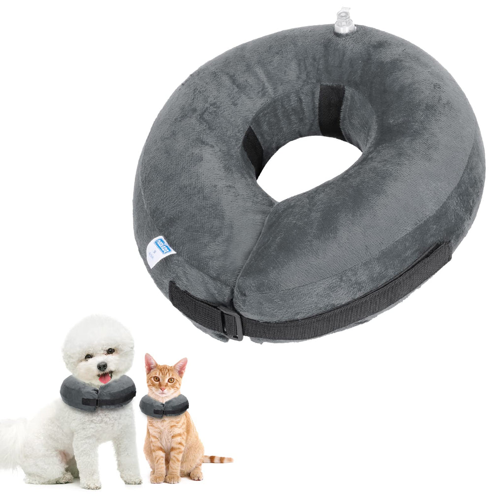 Nobleza - Inflatable neck collar for dogs and cats, adjustable protective collar for dogs, comfortable protective collar with Velcro fastener for pets, cats, dogs after surgery and injuries (grey, S) 6-10 inches (15-25.5 cm) grey - PawsPlanet Australia