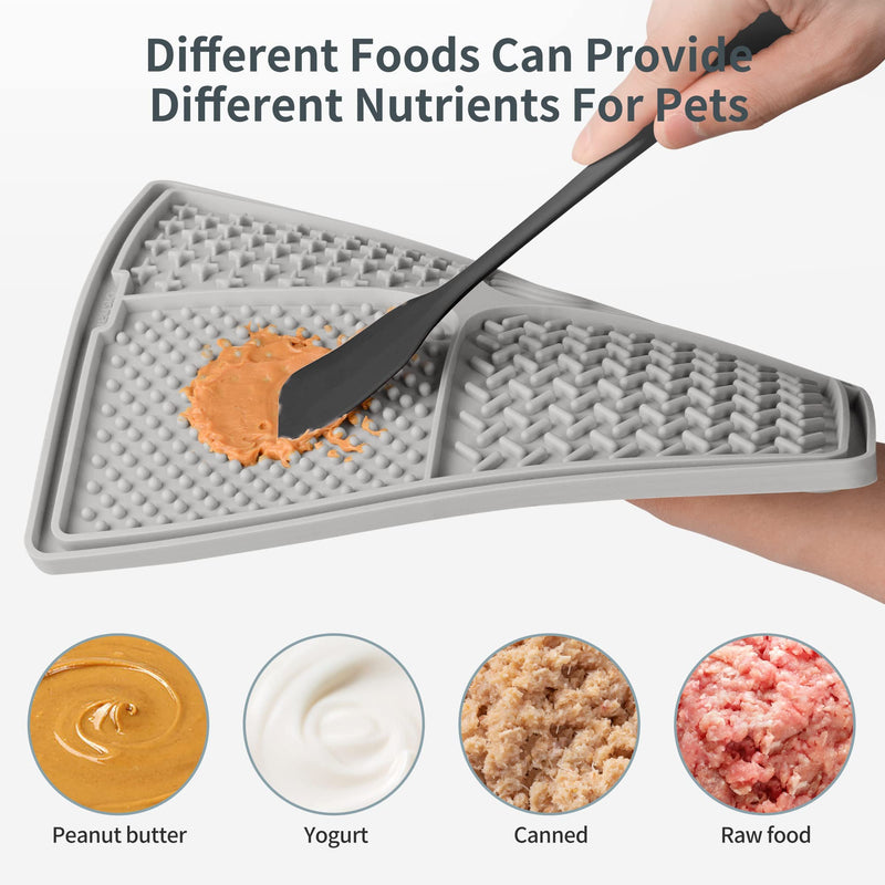 Qishare Dog Lick Mats with 1 Spatula + 1 Brush for Easier Cleaning, Peanut Butter Lick Mat with Suction Cup, Suitable for Bathing and Grooming Pets (Gray) Gray - PawsPlanet Australia
