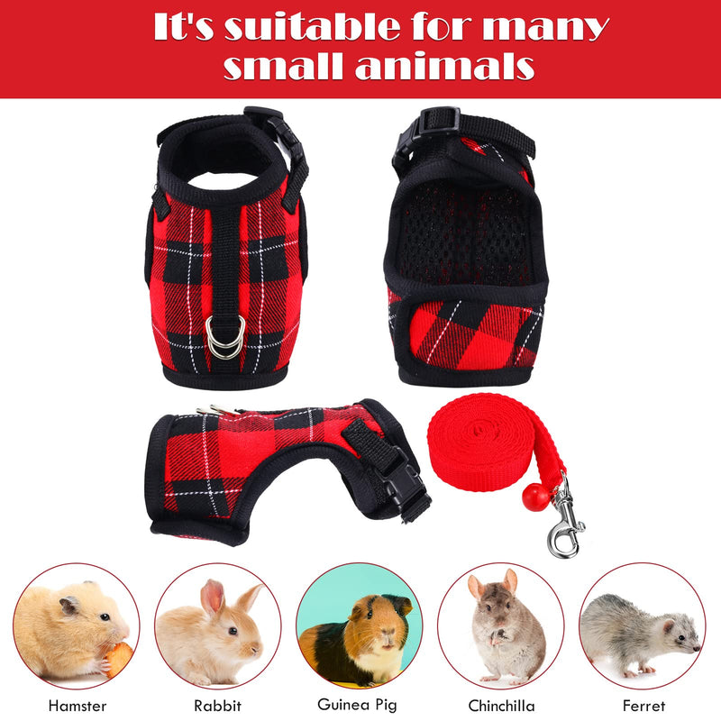 2 Pieces Guinea Pig Harness and Leash Soft Plaid Small Pet Harness with Safety Bell Adjustable No Pulling Comfort Padded Walking Vest for Ferret Chinchilla and Similar Small Animals (S) S - PawsPlanet Australia