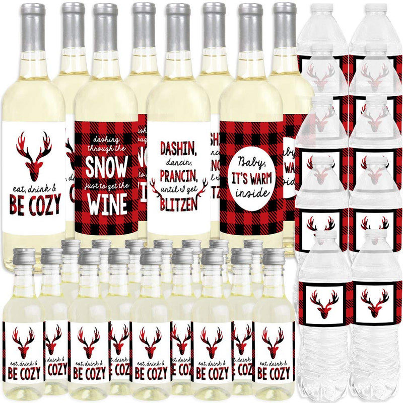 Big Dot of Happiness Prancing Plaid - Mini Wine Bottle Labels, Wine Bottle Labels and Water Bottle Labels - Reindeer Holiday and Christmas Party Decorations - Beverage Bar Kit - 34 Pieces - PawsPlanet Australia