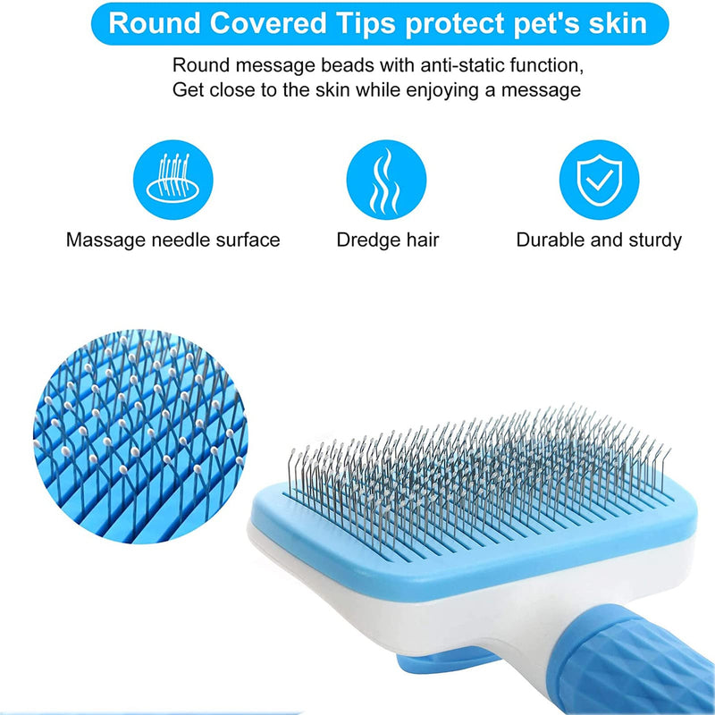 Dog Brush Cat Brush Grooming Comb,Self Cleaning Cat Dog Slicker Brushes with Smooth handle,Pet Grooming Tool with Cleaning Button for Cat Dog Shedding Brush Cat Dog Massage Clean Tangled Brush(Blue) Blue - PawsPlanet Australia