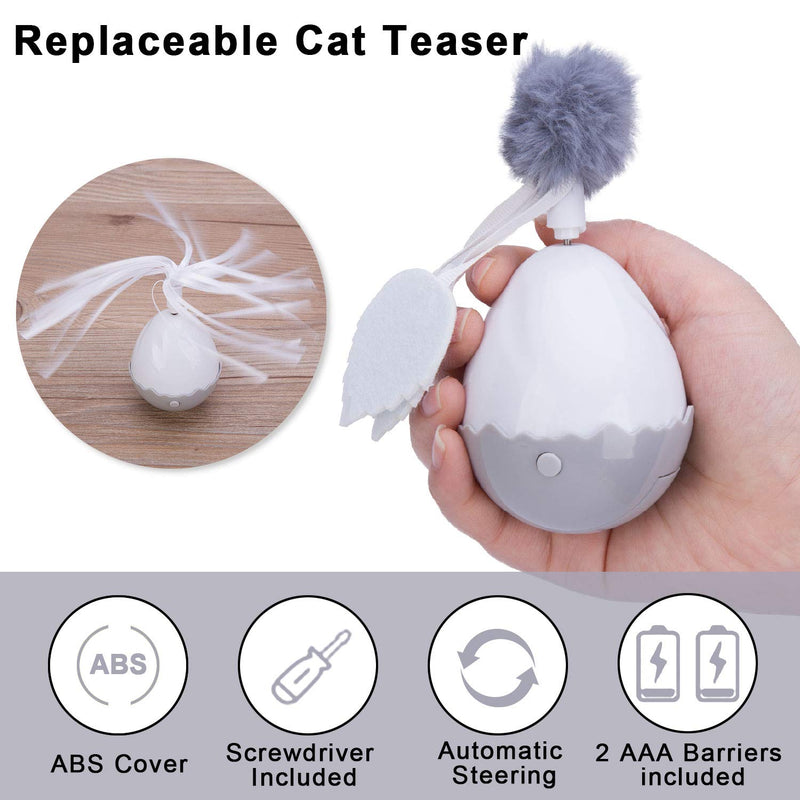 HAPPY HACHI Cat Feather Toys, Interactive Smart Cat Tumbler Toys Auto-Rotating Funny Chaser Ball with Feather Replacement, Self-Playing Puzzle Toy for Cats Exercise and Relieve Anxiety White - PawsPlanet Australia