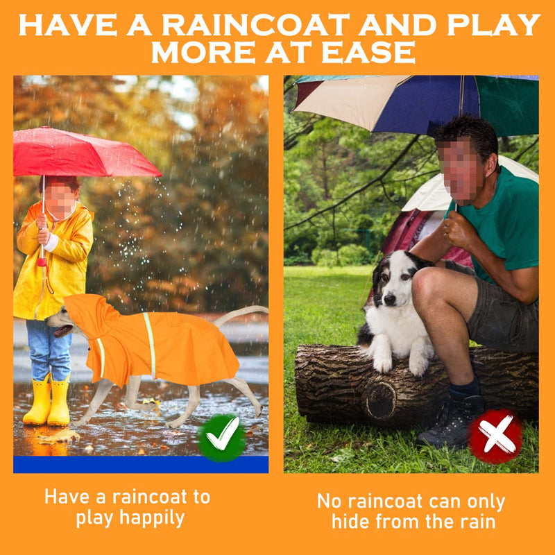 QUACOWW Dog Raincoat for Medium and Large Dogs Adjustable Waterproof Pet Rain Jacket with Lightweight Reflective Hoodies Safety Rain Poncho Coat for Outdoor Walking(Orange) - PawsPlanet Australia