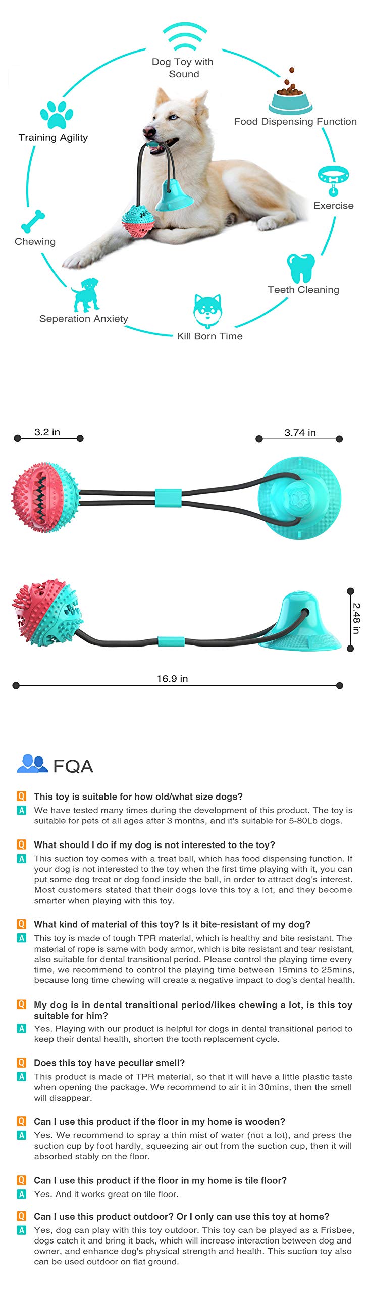 [Australia] - Update Dog Rope Ball Pull Toy with Suction Cup, Teeth Cleaning Dog Chew Tug Toys, Food Dispensing Dog Toys (Type A) 