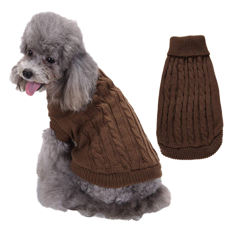 Bumjazz Knitted Dog Sweater Coat Cozy Cold Weather Dog Coat Dog Clothes Apparel Dog Jacket Dog Vest for Small Medium and Large Dogs GMY02(Brown,S) Brown - PawsPlanet Australia