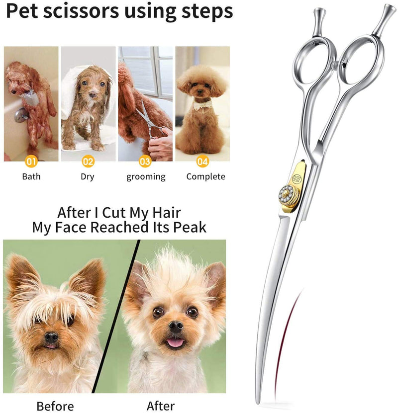 Moontay Pet Grooming Scissors Pet Scissors Curved Dog Trimming Shears Left And Right Handed Scissors Strong And Durable For Pet Groomer Or Family DIY Use Curved Scissor - PawsPlanet Australia
