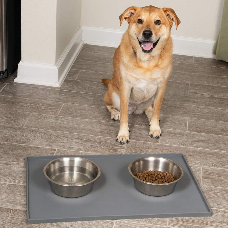 [Australia] - Leashboss Splash Mat XL Dog Food Mat with Tall Lip, 25"x17" Extra Large Dog Bowl Mat for Food and Water, Non Slip Waterproof Silicone Pet Food Mat for Dogs and Cats XL - 25 x 17 Inches Grey 