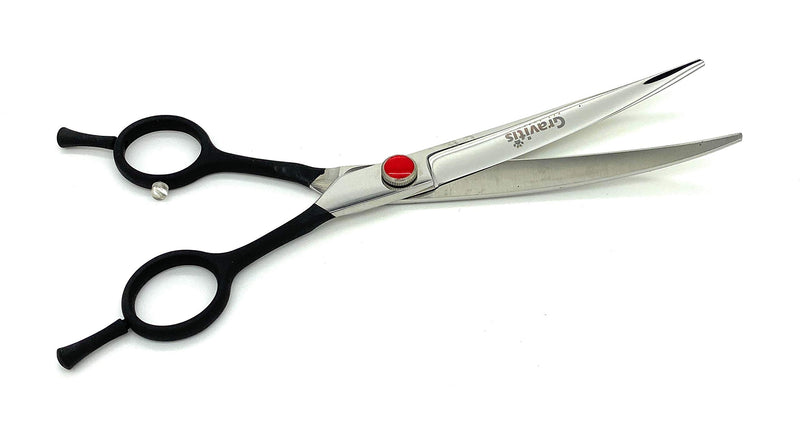Gravitis Pet Supplies Professional Curved Dog Grooming Scissors – 7.5” Ambidextrous Up-curved scissors suitable for right or left-handed dog grooming (Black) - PawsPlanet Australia