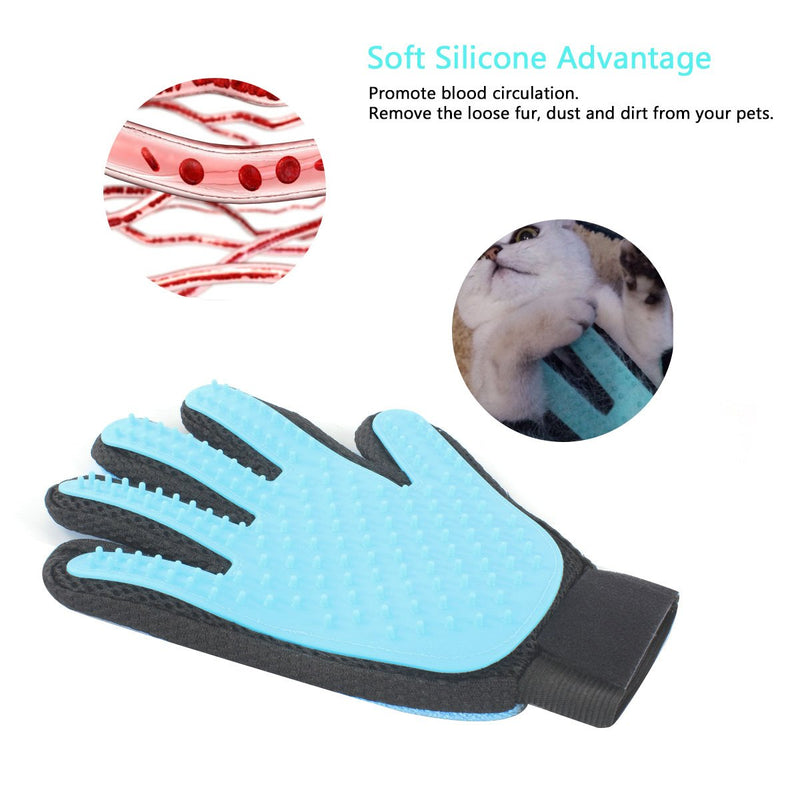 [Australia] - GES Pet Grooming Glove, Set of 2 Deshedding Brush Glove, Hair Remover Brush Efficient Pet Hair Remover Mitt, Deshedding Tool for Cats Dogs with Left and Right Hand Light Blue 