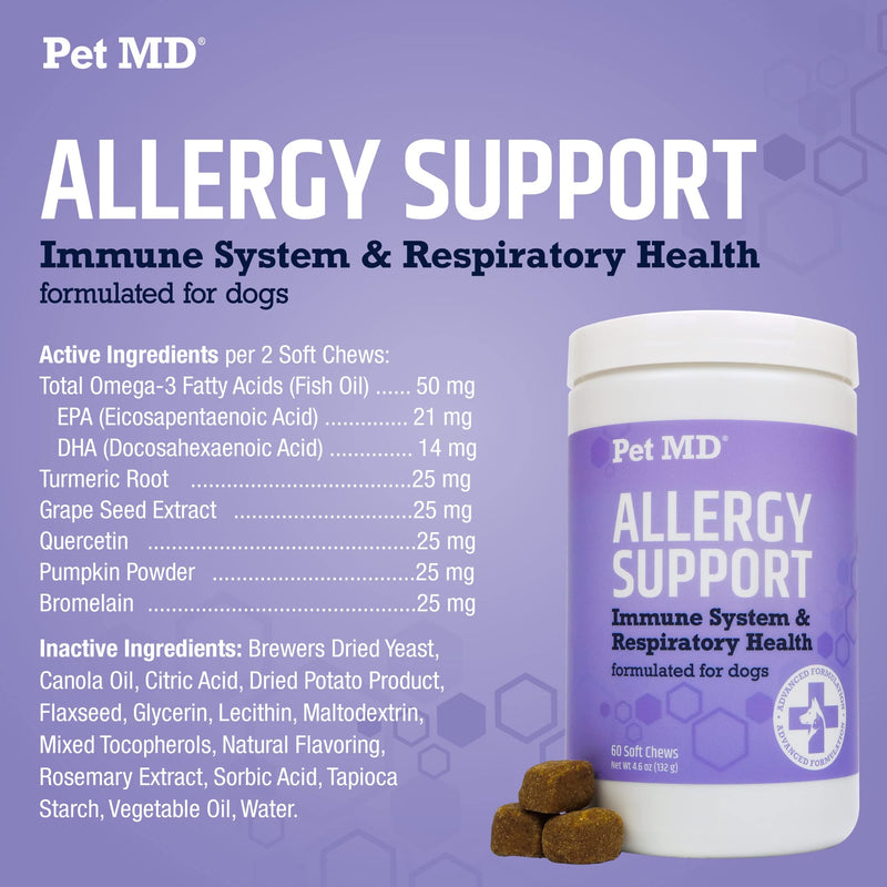 Pet MD Allergy Aid - Puppy & Dog Allergy Chews with Quercetin & Pumpkin - Immune & Seasonal Allergy Relief for Dogs - Skin & Itch Relief for Dogs - 180 ct - PawsPlanet Australia