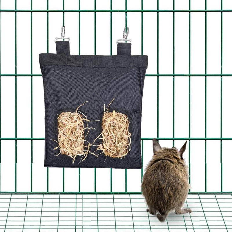 Rabbit Hay Feeder Bag, Guinea Pig Hay Feeder Guinea Pig Hay Feeder Storage Pet Essential Feeder Storage Bag for Guinea Pigs Chinchillas Rabbits Hamsters Small Animal 25*28cm (Black, 2 Openings) - PawsPlanet Australia