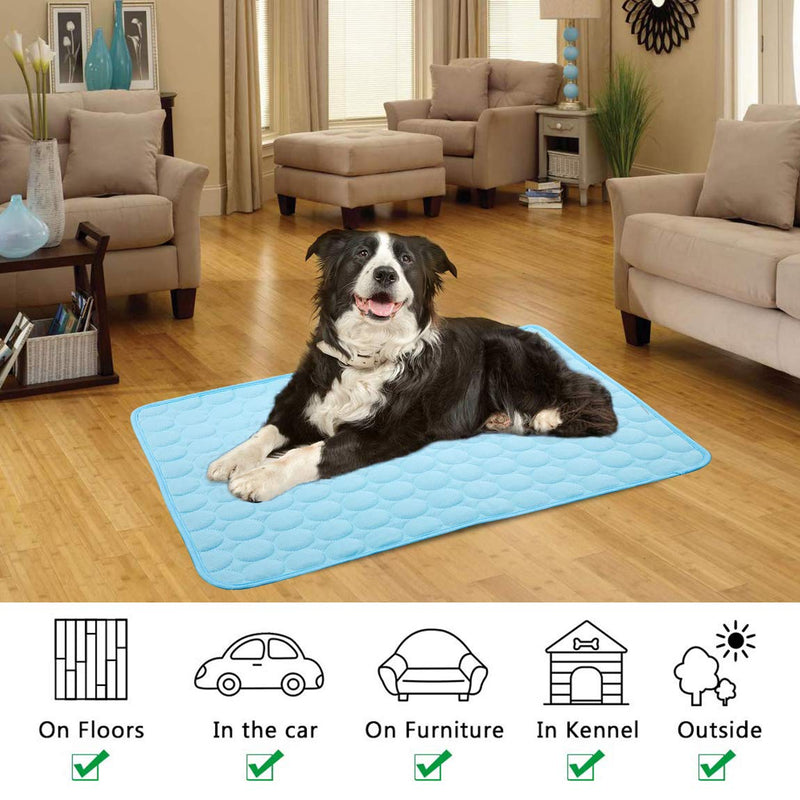 Dog Cooling Mat Large Cooling Pad Machine Washable Summer Cooling Mat for Dogs Cats Kennel Pad Breathable Pet Self Cooling Blanket Dog Crate Sleep Mat (2228IN, Blue) 22*28IN - PawsPlanet Australia