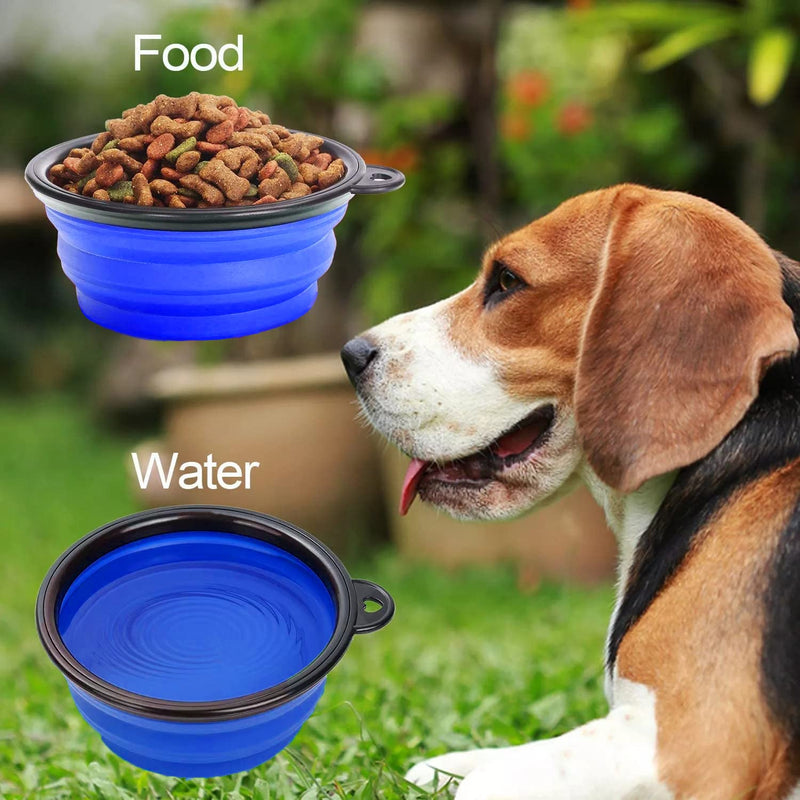 Collapsible Dog Water Bowl, Foldable Silicone Outdoor Travel Dog Food Water Feeding Bowl 650ml with Carabiner Clip | Easy to Carry, Food safe, Portable, Leak Proof, Durable |, Blue - PawsPlanet Australia