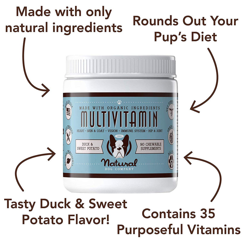 Natural Dog Company - Daily Multivitamin Supplement with Turmeric | Duck & Sweet Potato Chewable Vitamins for Dogs - 90 Chews - PawsPlanet Australia