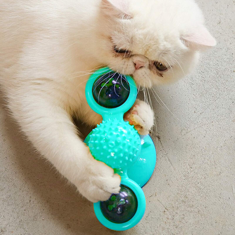 Windmill Cat Toys, Turntable Interactive Cat Toy Wall Mount Kitten Tooth brush Toy with Suction Cup Glowing Ball Catnip for Indoor Cats Tooth Cleaning Massage Scratching Tickle - PawsPlanet Australia