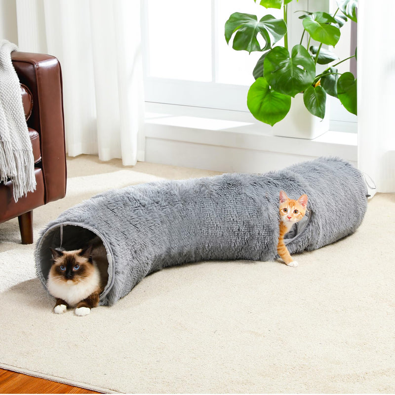 PAWZ Road Plush Cat Tunnel for Indoor Cats, Multifunctional Cat Toy Gray Shape S - PawsPlanet Australia
