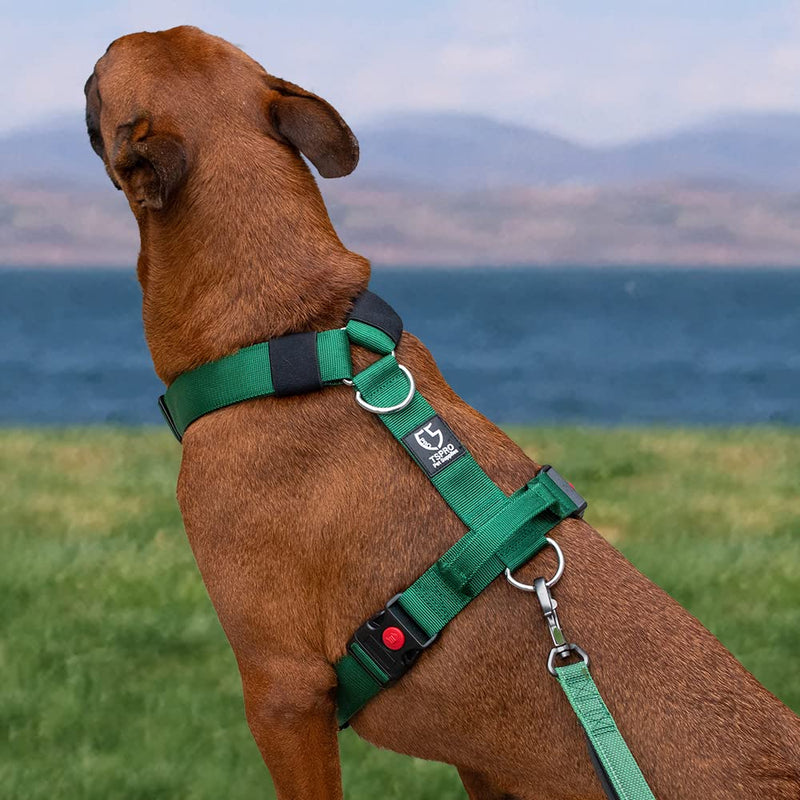 TSPRO Tactical Dog Harnesses with Handle, 1.5" Wide, Military Grade, Thick Padded and Durable, Quick Release Harness Buckle, Suitable for Medium to Large Dogs (Green-M) M-(Neck: 60-71cm, Chest: 59-80cm) Green - PawsPlanet Australia