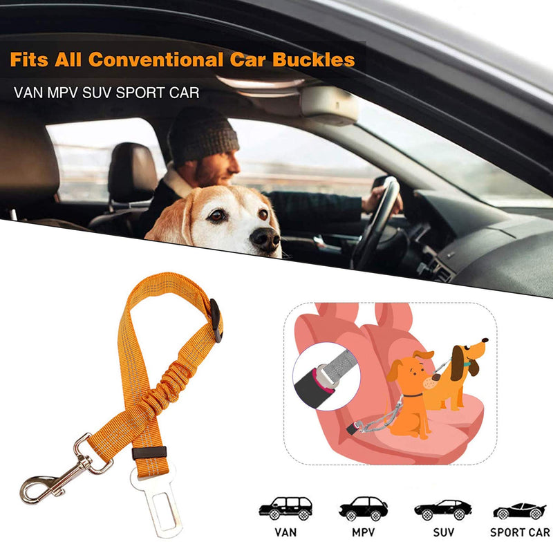EasyULT 3 Pack Pet Safety Strong Leash Leads, Adjustable Safety Heavy Duty Elastic Lead Harness for Cars with Elastic Nylon Bungee Buffer, with Metal Buckle, Pet Travel Accessories(Orange) Orange - PawsPlanet Australia