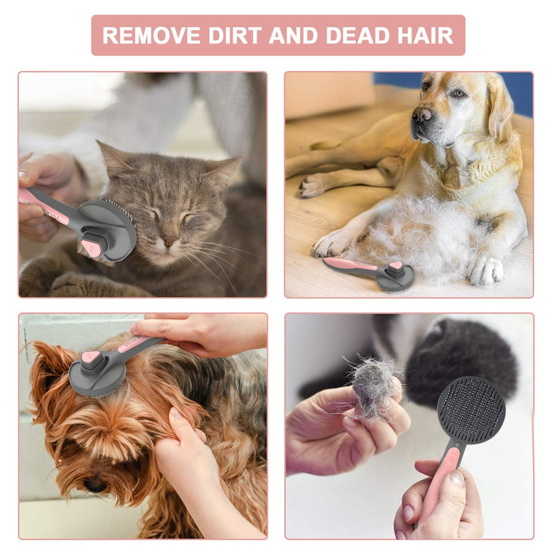 LATTCURE cat brush dog brush self-cleaning slicker brush removes undercoat short to long hair suitable gentle cat brush slicker brush short hair to long hair de-matting brush - PawsPlanet Australia