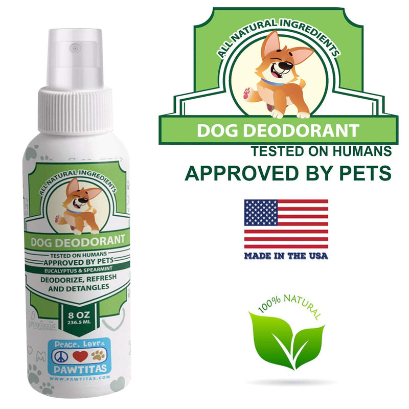 Pawtitas Dog Deodorant Spray a Fresh Natural Dog Deodorizing Spray for Dogs Coat l Fragrance Used by Groomers for Dogs and Puppies 8 oz Eucalyptus and Spearmint - PawsPlanet Australia