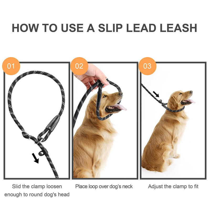 YELON Dog Leash,Slip Lead Dog Leash,Padded Double Handle Dog Training Leash for Small Medium Large Dogs,Reflective Climbing Dog Slip Rope Leash 5.2FT,4 Sizes (Small-6mm(1/4")) Small-6mm(1/4") - PawsPlanet Australia