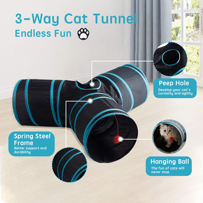 WESTERN HOME WH Cat Tunnels for Indoor cat, Pet Cat Tunnel Tube Cat Toys Collapsible, Cat Play Tent Interactive Toy Maze Cat House Bed with Balls for Cat Puppy Kitten Rabbit Black+Blue - PawsPlanet Australia