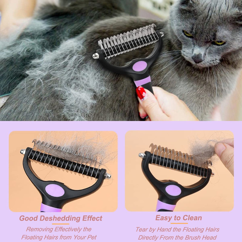 Dokkita dog brush cat brush for long hair undercoat, undercoat brush 17+9 rake side, undercoat comb removes undercoat, knots and tangles, fur brush for small and large dogs and cats purple-1 - PawsPlanet Australia