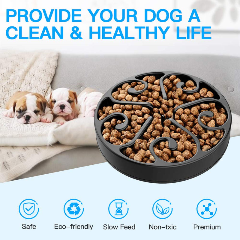 [Australia] - AIIYME Slow Feeder Dog Bowl Fun Feeder Anti-Gulping Bloat Stop Maze Interactive Puzzle Non Skid Feeder, Come with Free Travel Bowl Black 