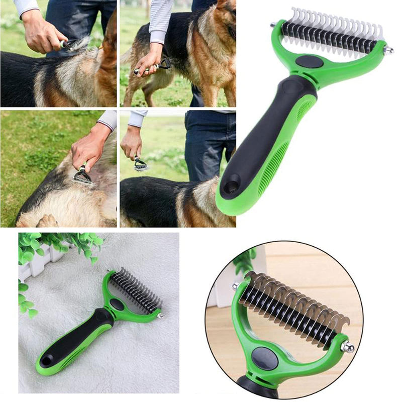 Petmolico Dog Grooming Brush, 3 PCS Pet Grooming Tool - Double Sided Shedding Dematting Undercoat Rake Comb, Dog Nail Clipper and Nail File for Dogs Cats, Green - PawsPlanet Australia