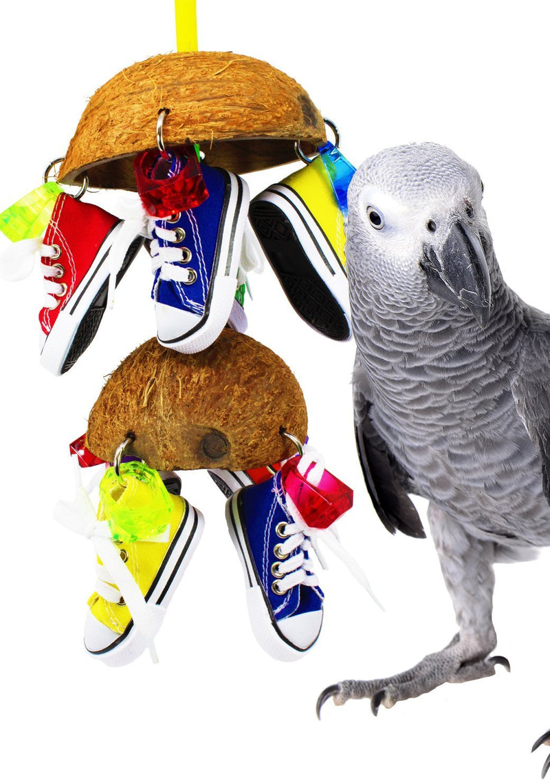 [Australia] - Bonka Bird Toys 1782 Duo Coco Sneaker Parrot Bird cage African Grey Cockatoo Amazon Conure Quality Spoon Products Sandals Aviary Coconut Husk Pacifier Rope Perch Beak Domes 