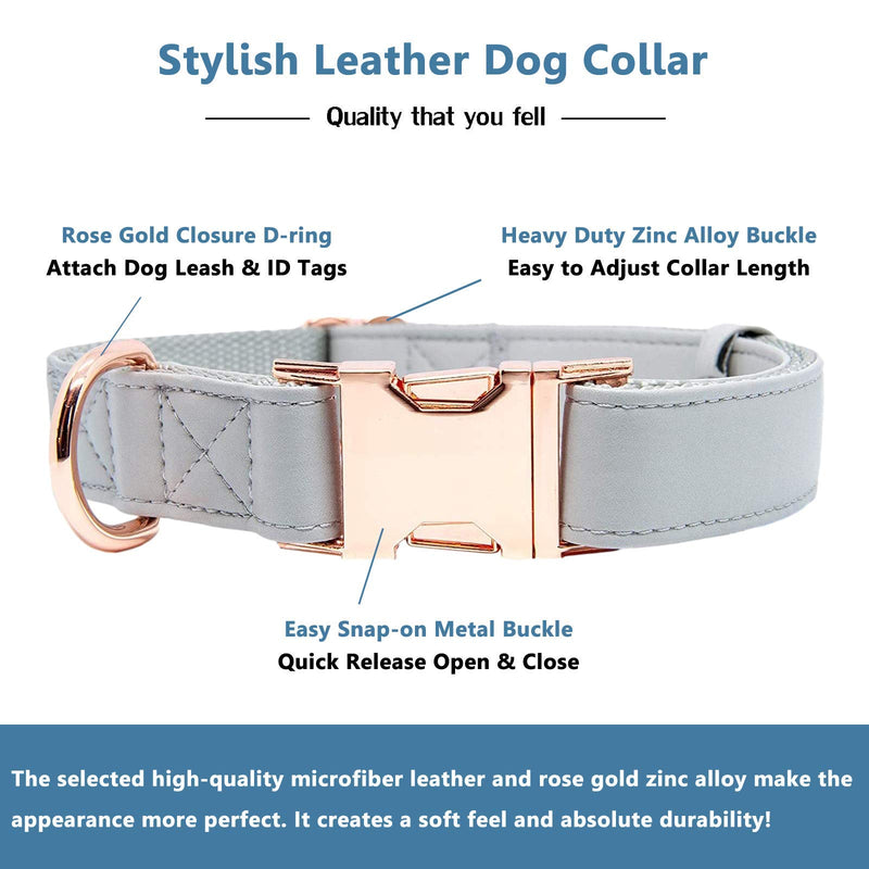 Runwing Dog Collar and Dog Leads(6.6') Set - Soft Vegan Leather with Rose Gold Metal Buckle, Adjustable 3 Lengths Leash for Small Medium Large Dogs Training & Walking(Grey;M(13.8"-19.7")) Grey;M(13.8"-19.7") - PawsPlanet Australia