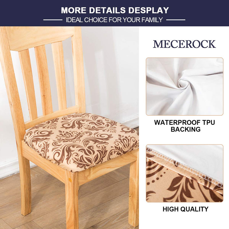 Mecerock Waterproof Printed Chair Seat Covers for Dining Room Chairs Removable Washable Upholstered Chair Seat Protectors Water Resistant Decorative Chair Cushion Slipcovers (Set of 4, Gold) - PawsPlanet Australia
