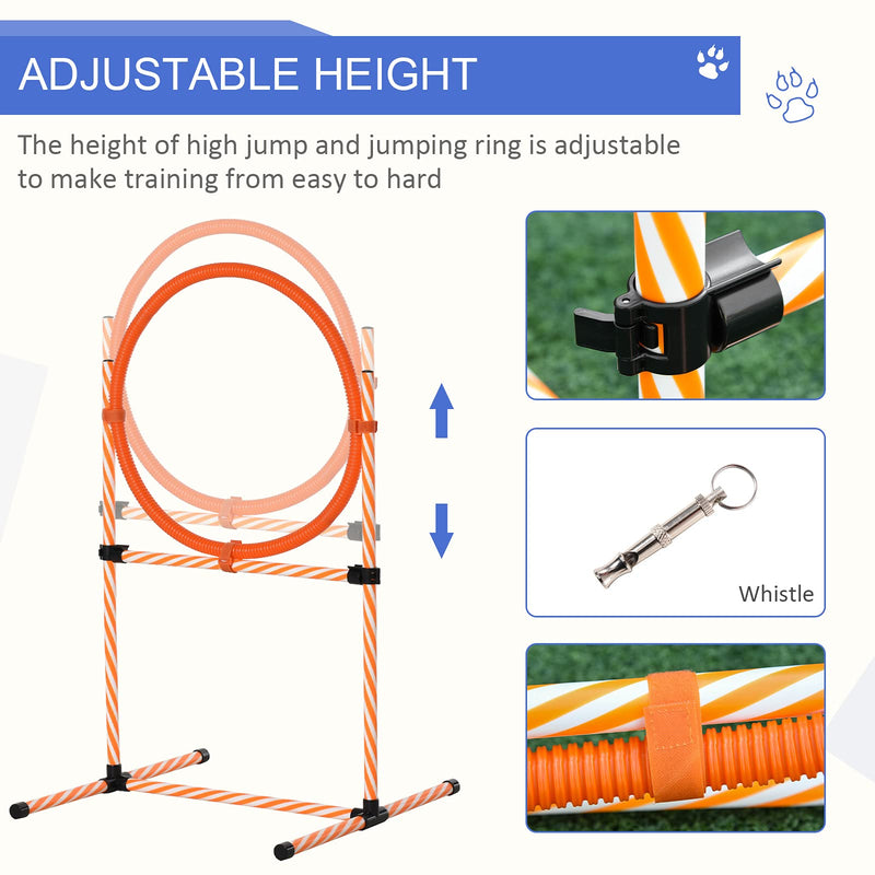 PawHut Pet Agility Training Equipment Dog Play Run Jump Hurdle Bar Obedience Training Set with Adjustable Height Jump Ring High Jumper Weave Poles Square Pause Box Carry Bag Whistle - PawsPlanet Australia