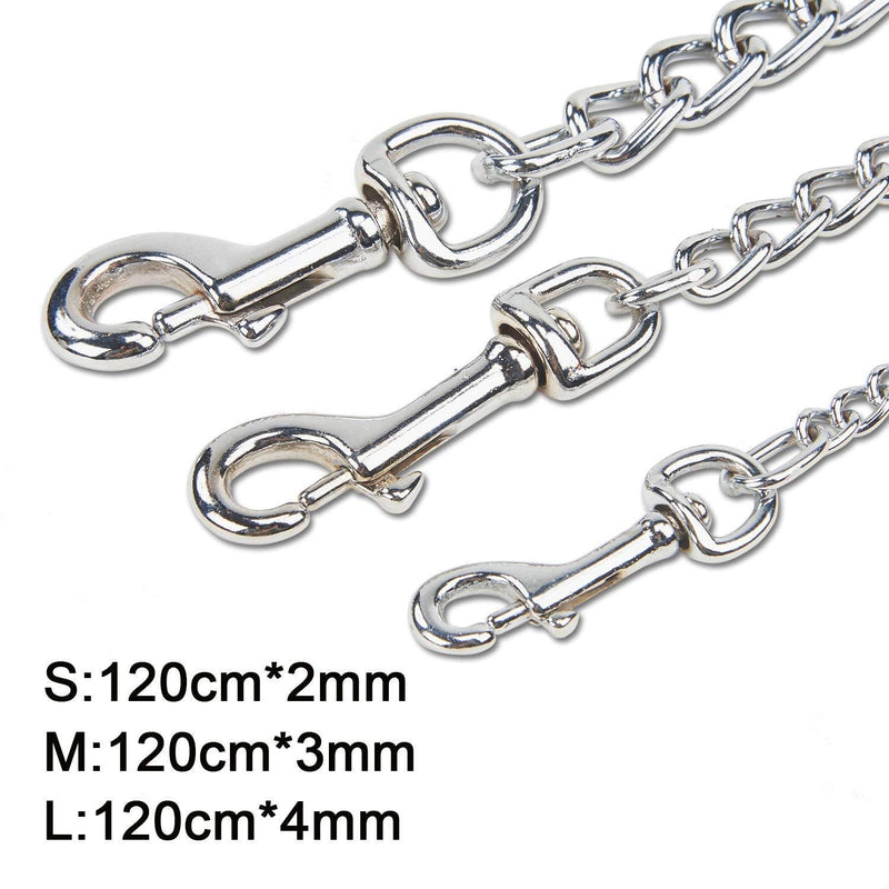 Strong Dog Lead Chain 1.2m Chew Proof Metal Dog Leash 4ft Heavy Duty No Bite Lead for Puppies Small Medium Large Dogs - Padded Comfy Handle, S: 0.2cm/0.09Inch Width 120cm - PawsPlanet Australia