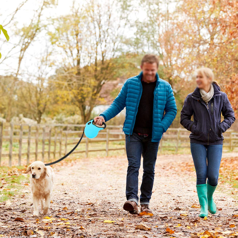 [Australia] - PHILORN Retractable Dog Leash, Heavy Duty 16.4ft Extendable Dog Lead, Tangle Free, One-Handed Brake, Anti-Slip Handle Reflective Extending Dog Walking Leash for Small to Large Pet up to 110lbs Blue 