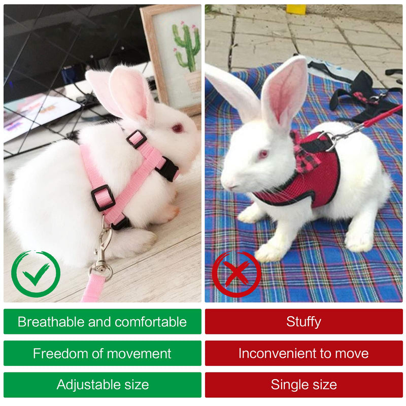 Yangfei Pack of 2 Rabbit Harnesses, Adjustable Rabbit Harness, Soft Rabbit Harness with Elastic Lead, Breathable Walking Harness Set (Blue Pink) - PawsPlanet Australia