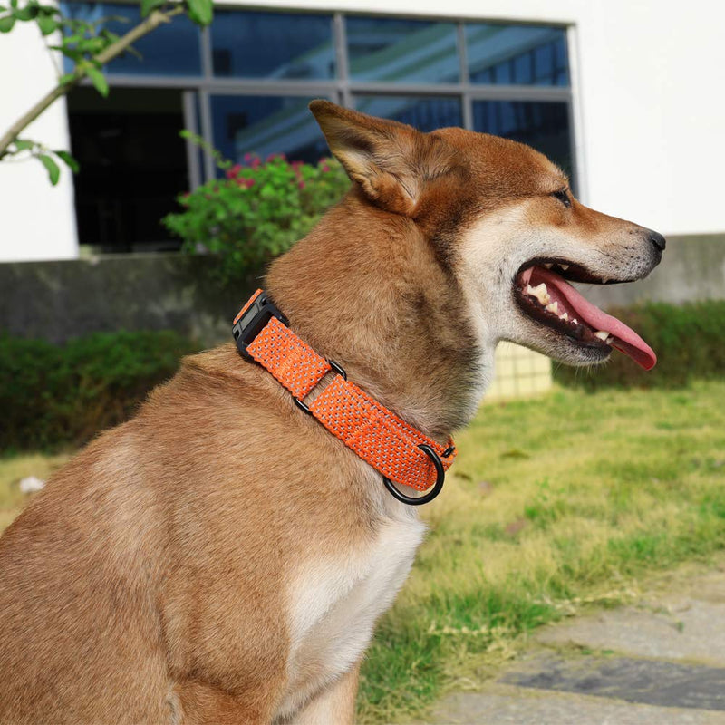 [Australia] - KOOWIN Slip Martingale Dog Collar & Dog Harness, Dog Leash with Reflective Strip, Orange/Grey Large, Collars Orange/Gray 