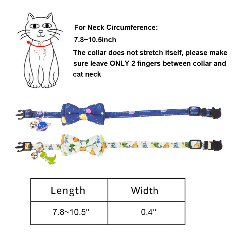 [Australia] - ADOGGYGO Cat Collar Breakaway with Cute Bow Tie Bell - 2 Pack Kitten Collar with Removable Bowtie Universe Dinosaur Rainbow Sea Pattern Cat Bow tie Collar for Cat Kitten Kitty Puppy Universe & Dinosaur 