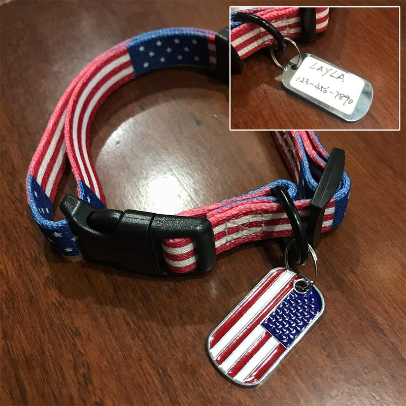 [Australia] - MGpets American Flag Dog Collar and Rope with nameplate in 3 Different Sizes M 14"-21" Neck 