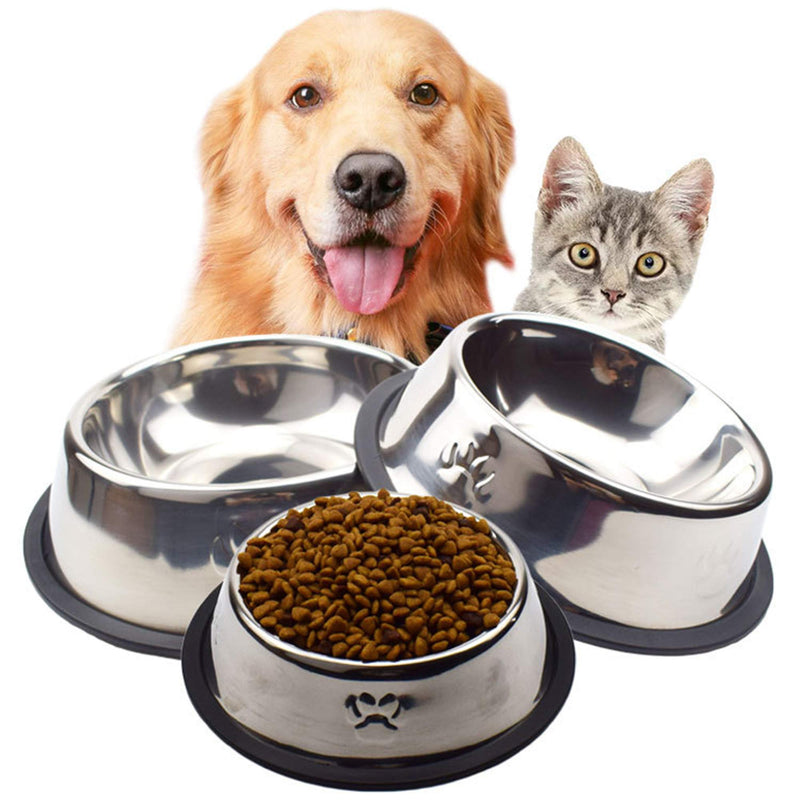 FGX 3 Pieces Cat Bowl, Dog Bowl, Cat Water Bowl, Feeding Bowl, Stainless Steel Anti-Slip Non-Spill Pet Bowl, Multifunctional Pet Food Bowl, Easy to Clean, Anti-Scratch, Non-Toxic, Rust Resistant - PawsPlanet Australia