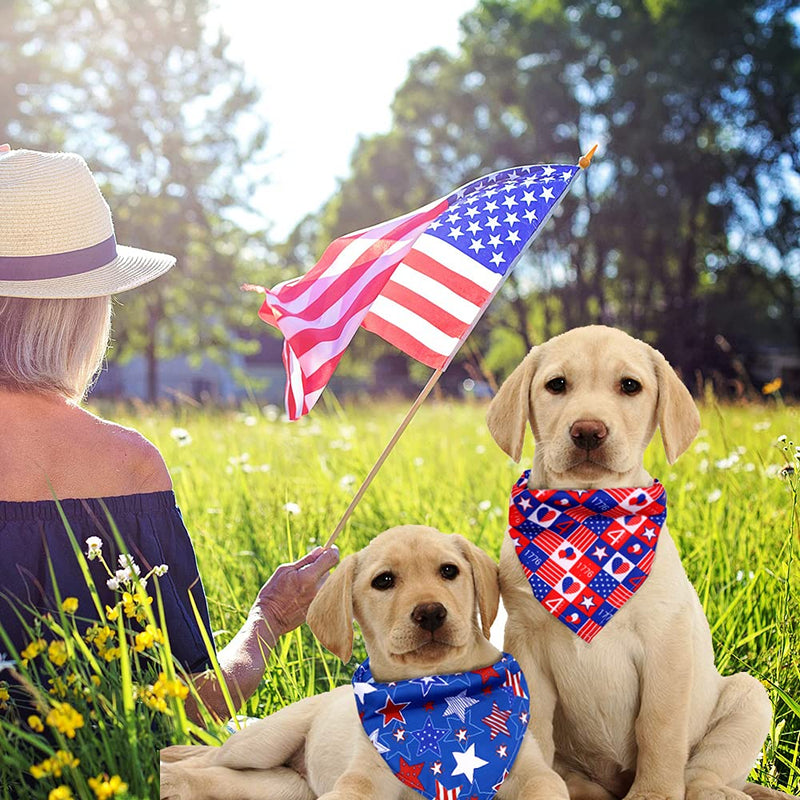 3 Pack 4th of July Pet Bandana, American Flag Dog Bibs, Adjustable Washable Dog Hankie, Triangle Patriotic Print Dog Bibs Star Styles Neckerchief for Puppy Medium Size Pets Dog Cat - PawsPlanet Australia