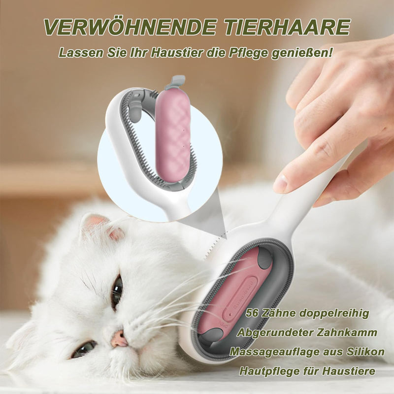 Pet hair removal comb with water tank, cat brush short hair with water cleaning brush for pet hair, multifunctional pet hair remover brush 3 in 1 (short hair, pink) short hair - pink - PawsPlanet Australia