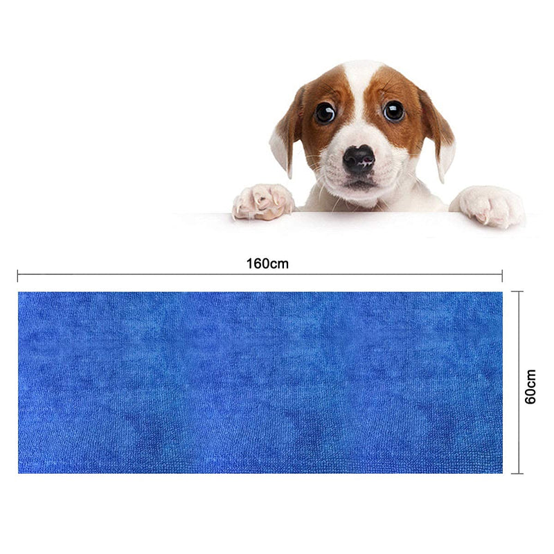 CattleyaHQ 160 x 60 cm 1 piece dog towels, soft absorbent microfibre quick dry towels, large dry towels for dogs, cats, pets (blue). - PawsPlanet Australia