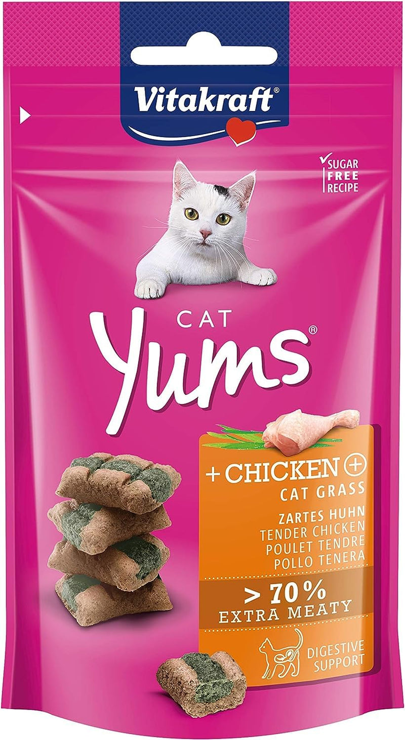 Vitakraft Cat Yums, cat snack, with tender chicken, with cat grass, extra meaty, with visible filling, in a resealable bag, in storage size (9x 40g) - PawsPlanet Australia