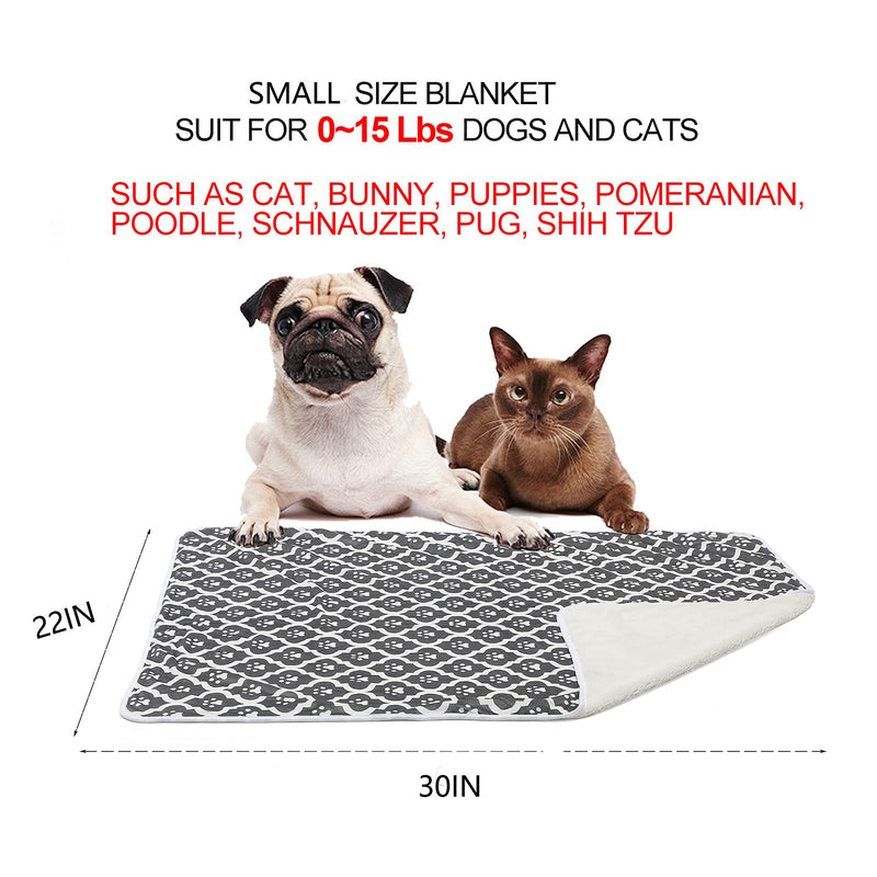 LUCKITTY Dog Cat Waterproof Blanket Double Thickening Footprint Pattern,Warm Sherpa Fleece Plush Pet Throws for Small Dogs Puppy Cats (22Wx30L, Dark Grey) Paw Waterproof 22Wx30L - PawsPlanet Australia